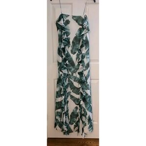 Chelsea28  Size 4 Hawaiian Island Tropical Leaf Print‎ Maxi Dress Green White